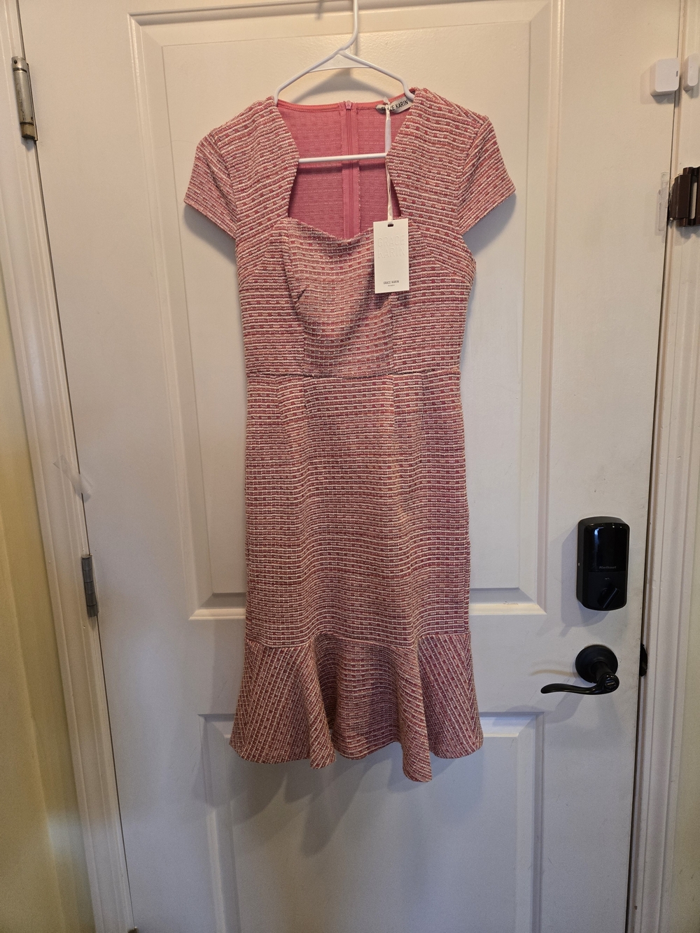 NWT Grace Karin Pink Tweed Fit-and-Flare Midi Dress